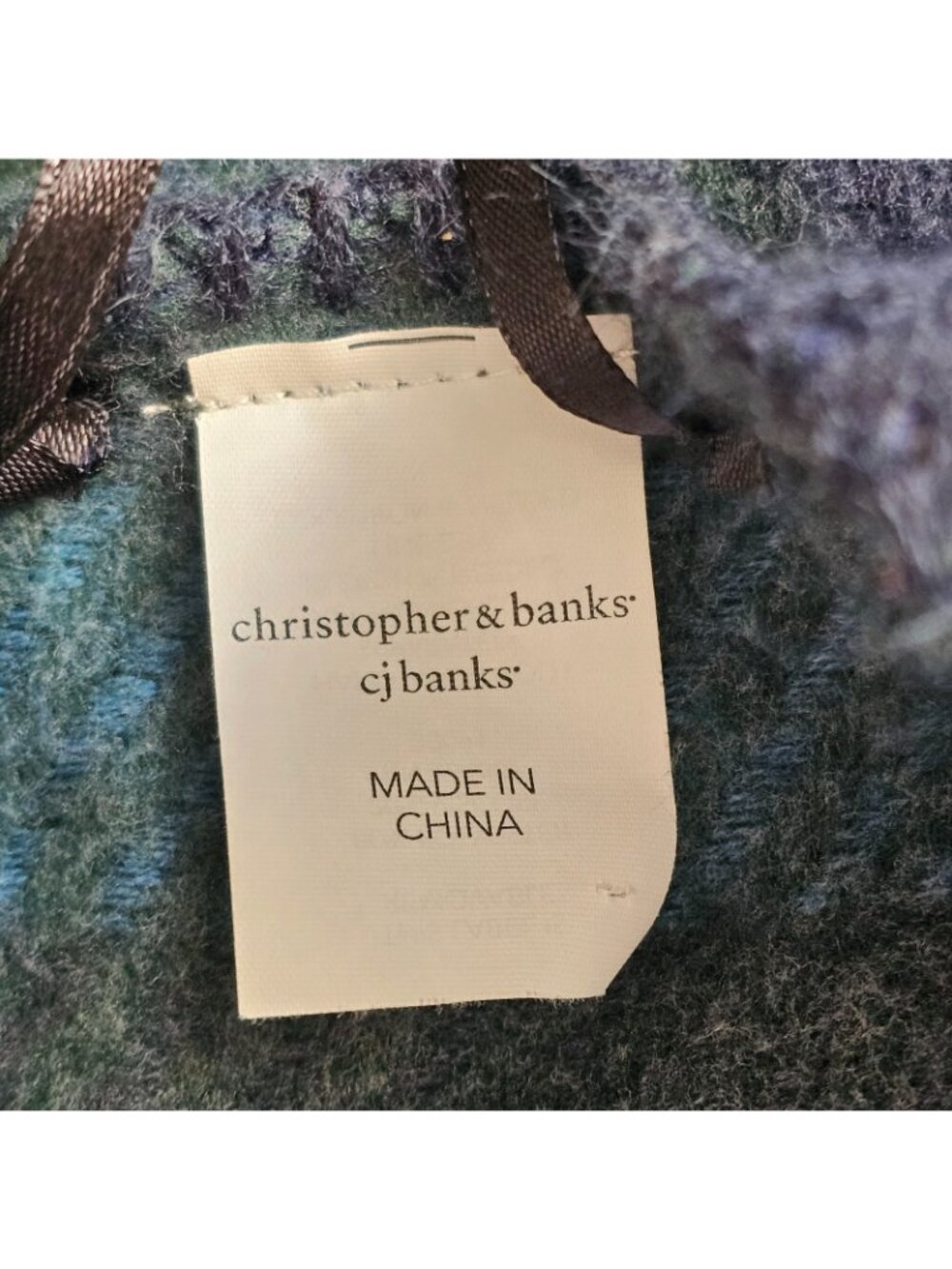 CJ Banks Open Front Shawl Wrap Womens 41x29 Plaid Green Blue Poncho - Picture 4 of 10